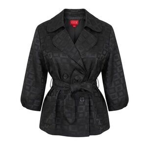 ELLE Belted Peplum Trench Jacket Bubble Sleeve Chic Statement Outerwear